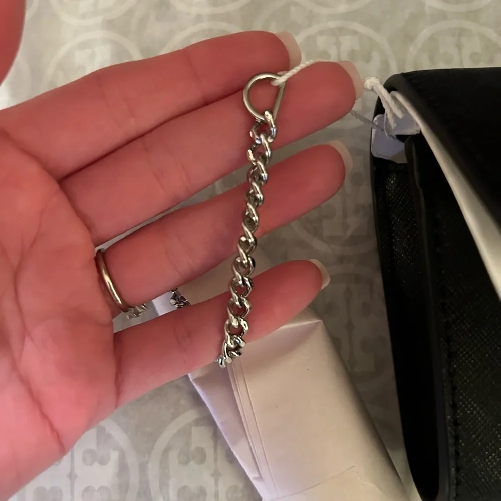 Tory Burch Emerson Wallet on a Chain Crossbody Bag Black Silver